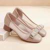 Mesh single shoes soft sole spring and summer shoes medium heel thick heel leather shoes temperament sandals