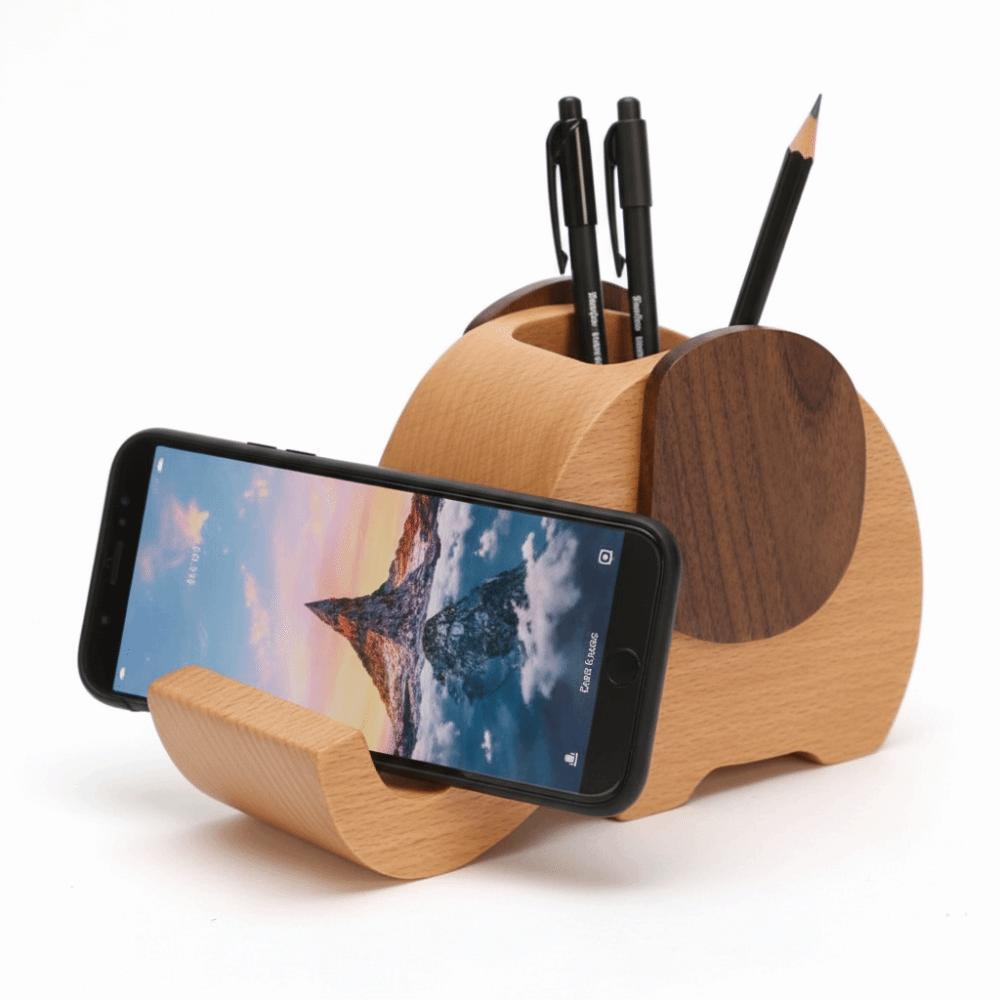 Wooden Craft Wooden Elephant Desk Organizer Creative Design Desktop Storage Box Study