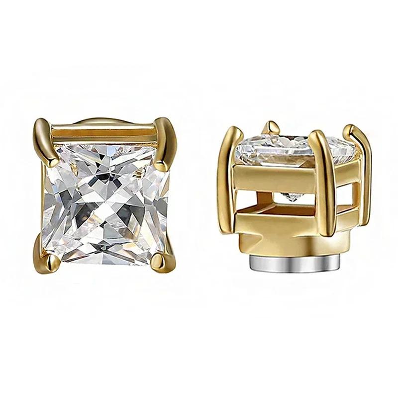 1 Pair Stainless Steel Magnetic Non-piercing CZ Stud Earrings Unisex Punk Hoop Earring Ear Clips For Men Women