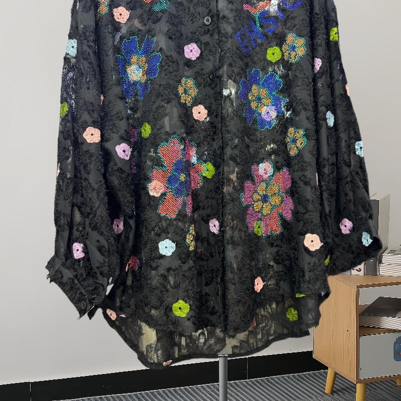 Fashion Flowers Casual Loose Shirts for Women Spring and Autumn New Long Sleeve Women's Blouses Tops Elegant Single Breasted Simple Ladies Shirt 25835