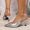 Women's Sandals Covering Toe High Heels Summer Pointed Toe Back Hollow Elegant Silver Color Ladies Shoes Rubber Sole