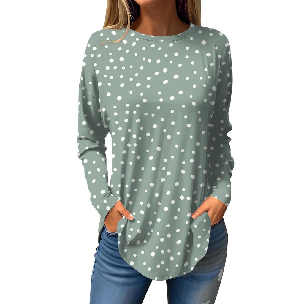 Women's Loose Casual Printed Round Neck Long Sleeved T Shirt Top Pullover Long Sleeved Sweatshirt