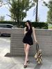 New Sexy Spice Girl Fashion Three-dimensional Flower Lace Fake Two-piece Dress Slim Fit Waist Cover Short Dress