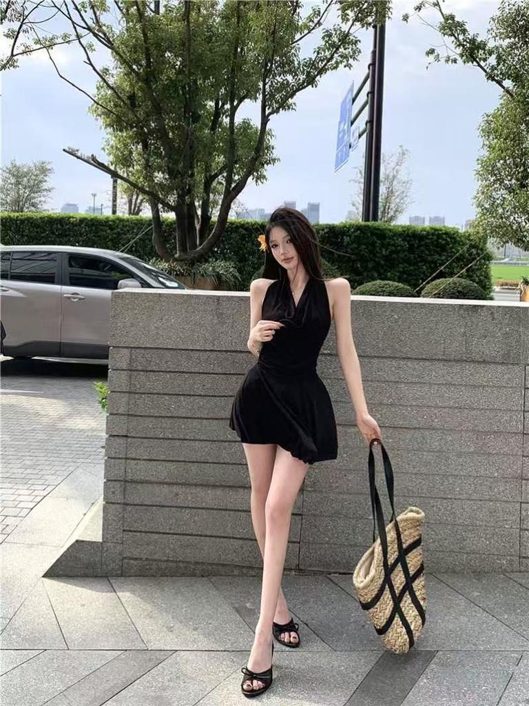 New Sexy Spice Girl Fashion Three-dimensional Flower Lace Fake Two-piece Dress Slim Fit Waist Cover Short Dress