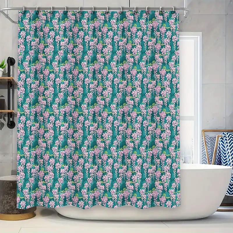 

Floral Shower Curtain Botanical Green Purple Lavender Bathroom Decor Waterproof Fabric Vintage Farmhouse Style Modern Washable W60H190(CM)-1 Pcs