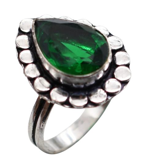 Green Garnet Natural Gemstone Antique Silver Plated Ring US Size-7.5 A760