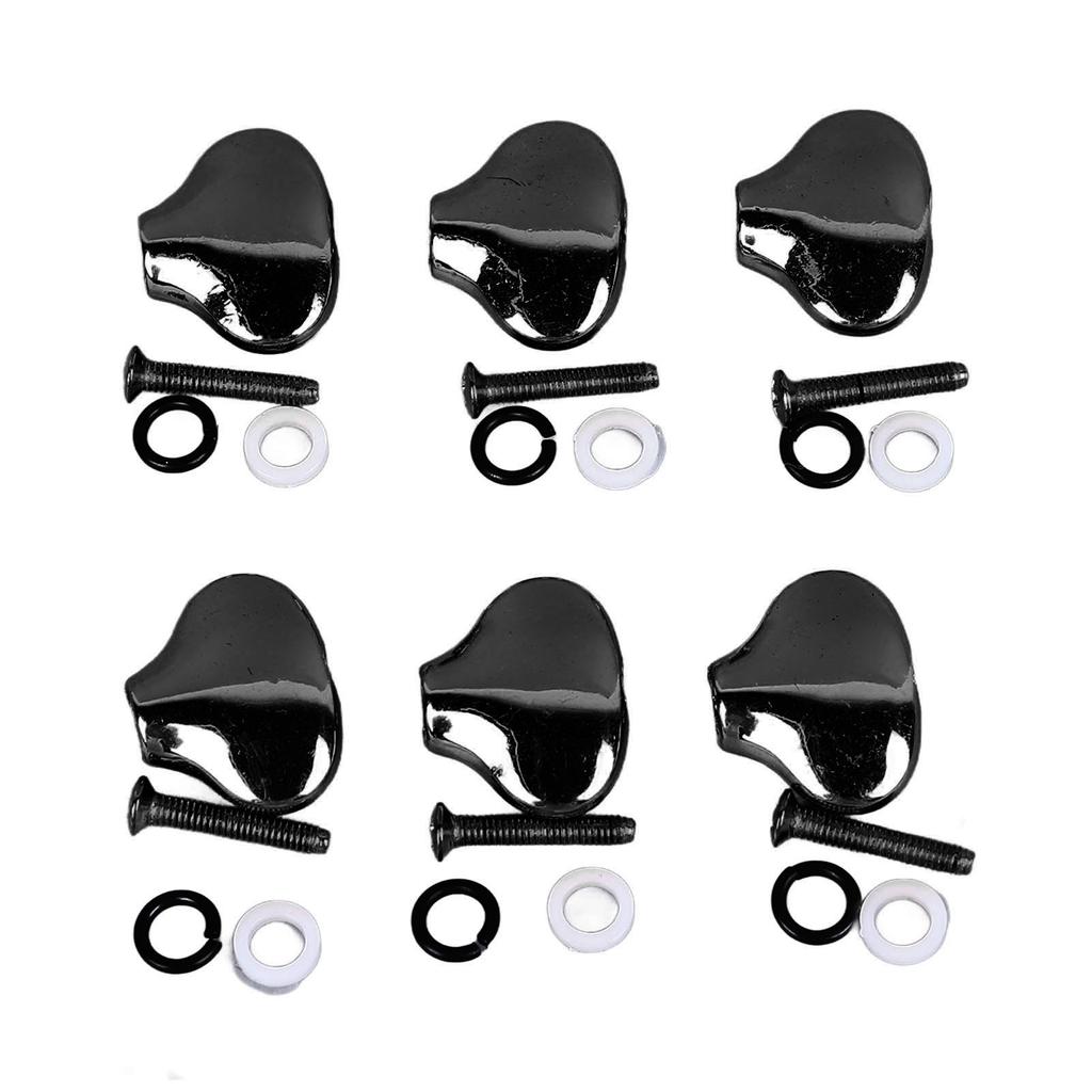 6 Pcs Guitar Machine Head Button Exquisite Fish Tail Shape Comfortable Grip Metal Tuning Peg Head Black