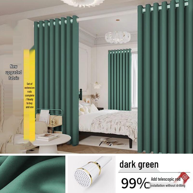 Telescopic No-Punch Curtain Set: Blackout, Heat Insulation, Sun Protection for Bedroom, Living Room, Balcony, Rental Partition
