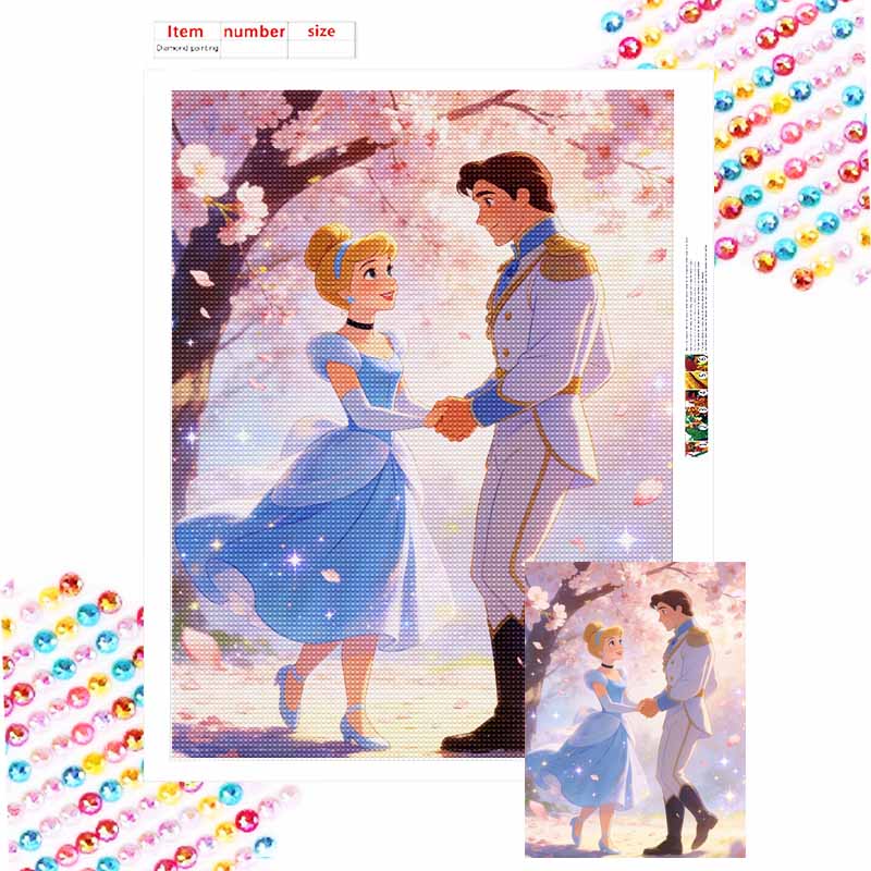 Disney Diamond Painting Art Kit Cinderella and Prince Charming Handmade DIY Home Decor Gifts Round 20x30cm