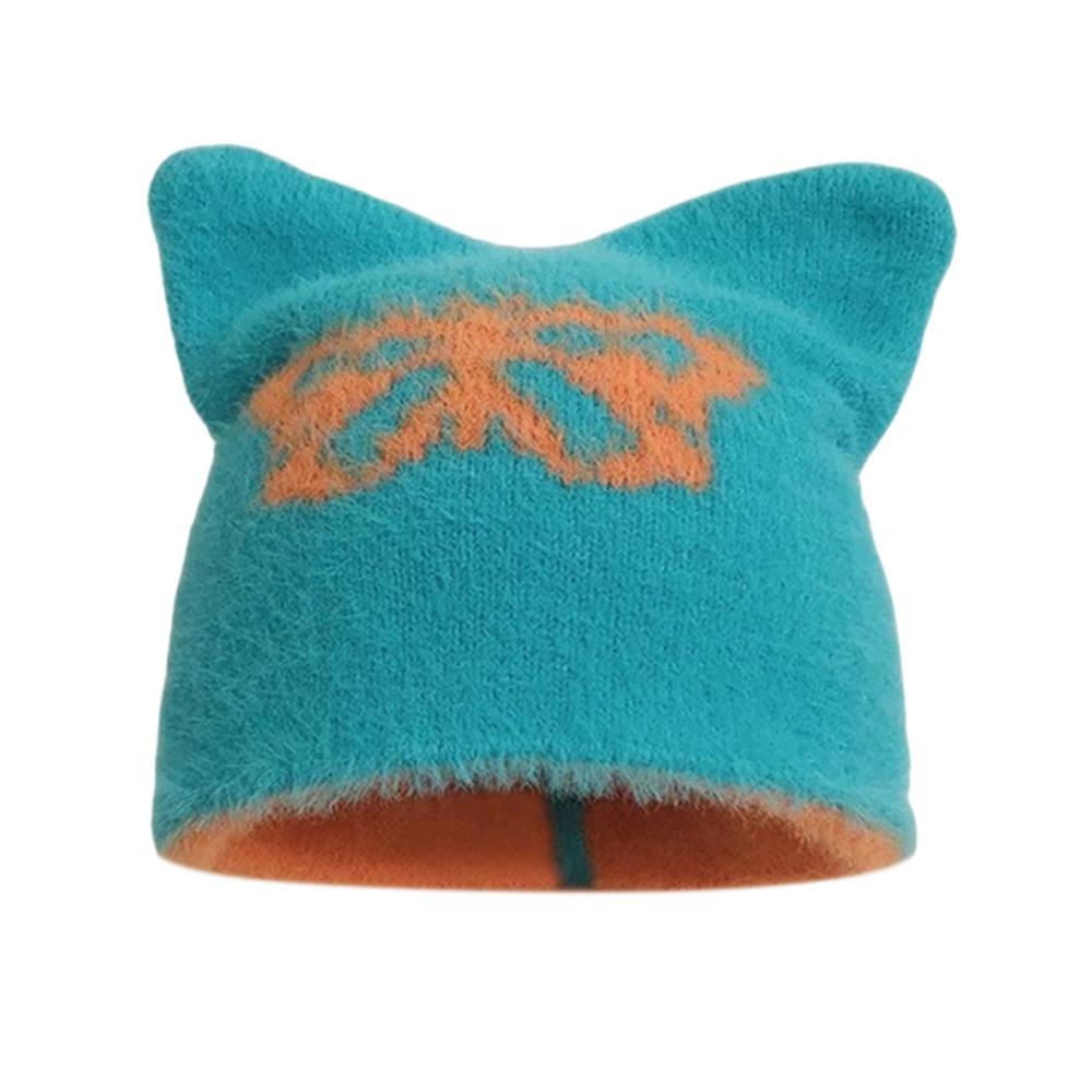 Butterfly Five Pointed Star Cat's Ears Hats Thickened Winter Autumn Pullover Hat Men Women