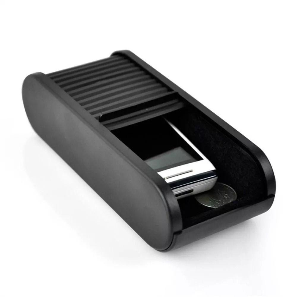 Portable Sliding Open Car Console Storage Box Large Capacity Plastic Glasses Box Black Self-adhesive Coin Holder