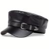 Moda Donna Fibbia Grande Cintura Cappello in Pelle Primavera Autunno Cappelli da Marinaio Nero Berretto da Donna Cappelli Piatto Capitano Militari da Uomo