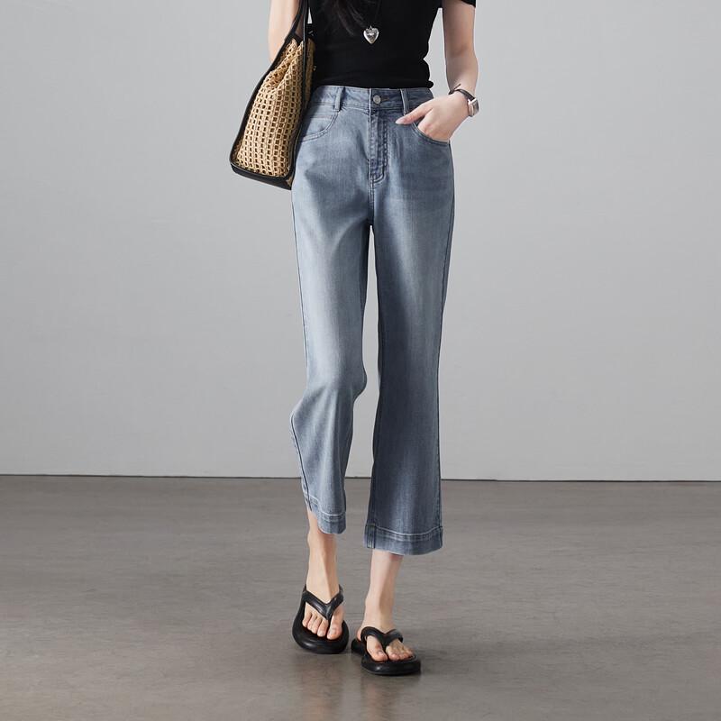SOFSIL 2026 Summer Women s Slim Fit Cropped Flare Jeans M