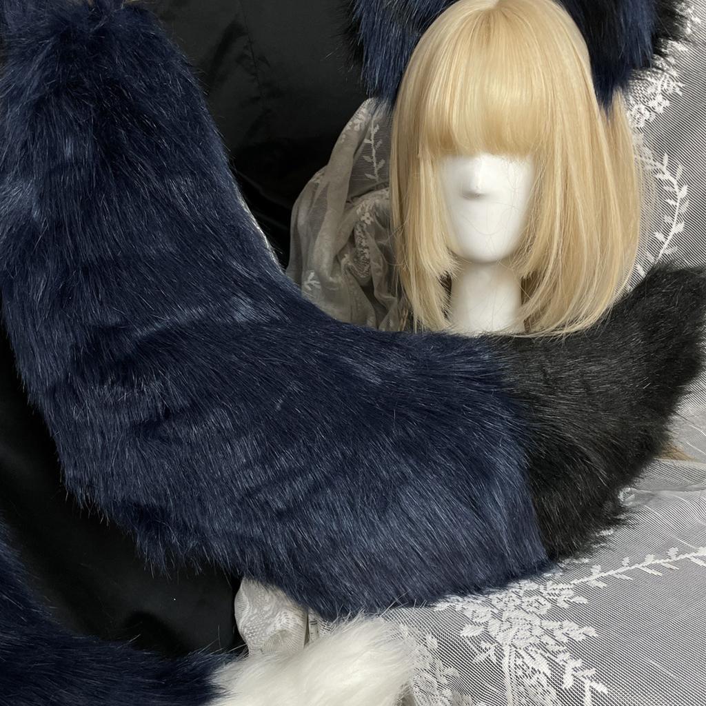 Wolf Ear Headband Tail Girls Cosplay Accessories Beast Ears Blue Fursuit Masquerade Halloween Cosplay Party
