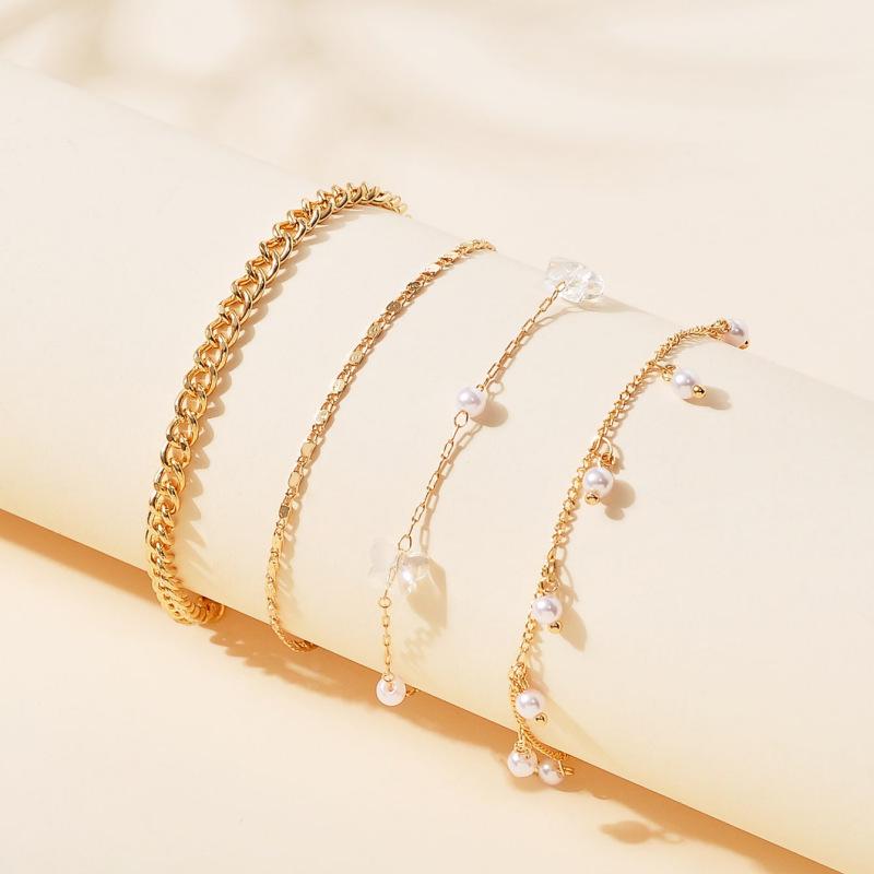 European Style Multi-Layer Metal Chain Anklet Set - Trendy Stackable Foot Jewelry
