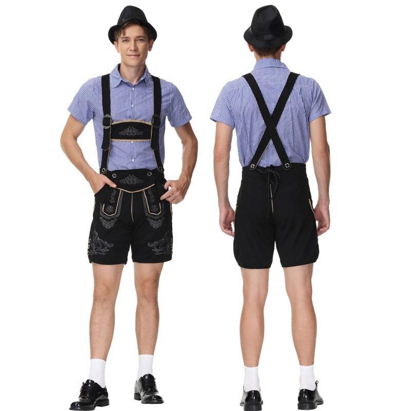 Halloween Oktoberfest Traditional Costume Men's Plaid Shirt Suspenders Beer Costume Party Costume