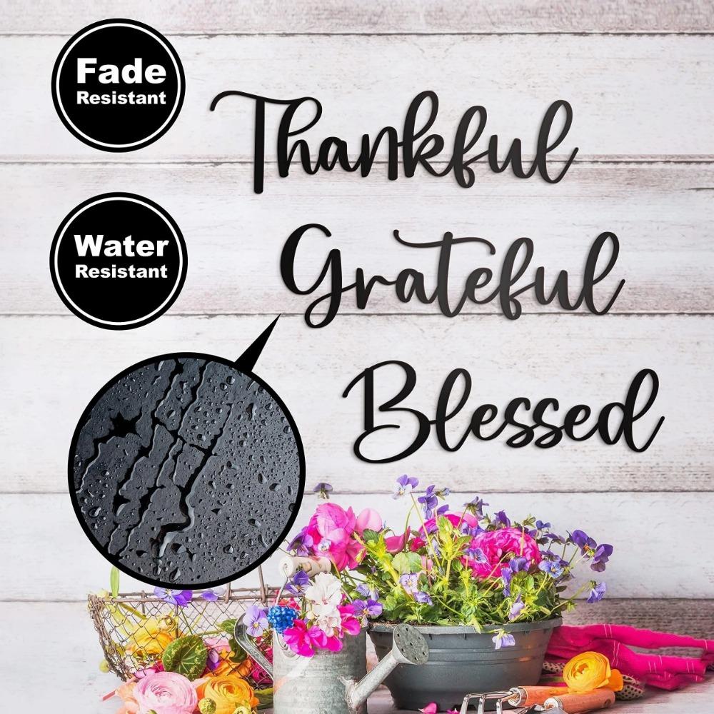 3pcs Grateful Blessed Metal Wall Art Set - Black Thankful Sign for Home Décor, Inspirational 'Be Grateful' Wall Art