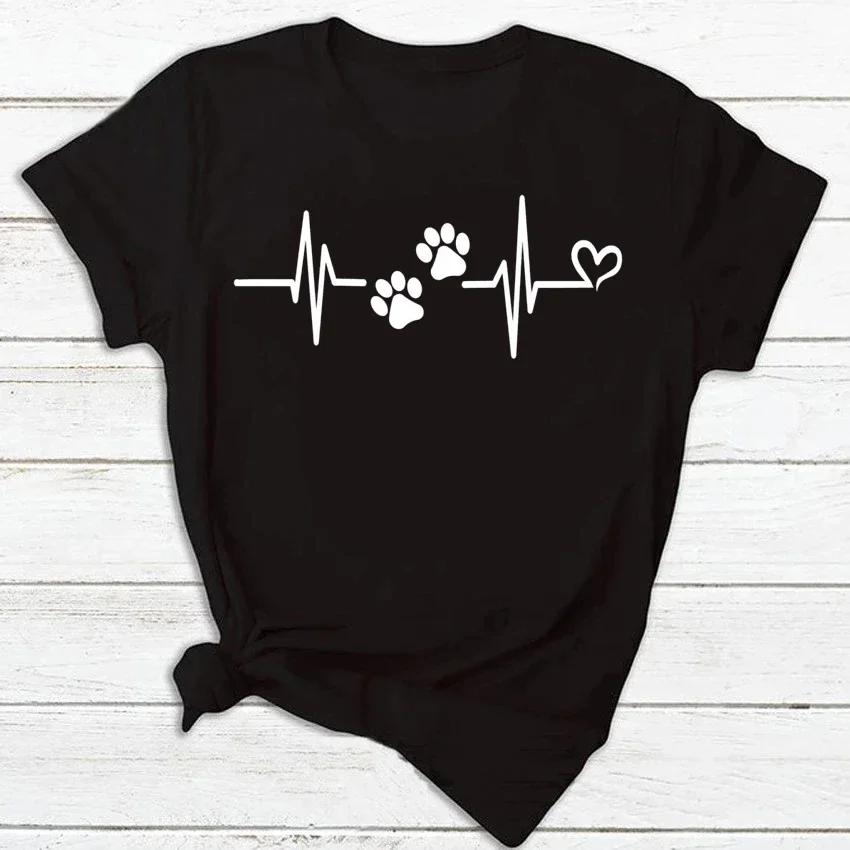 Unisex Women Dog Heartbeat Print Short Sleeve Tshirt Unisex Harajuku Casual Unisex and Womens Tshirt Clothing Street Tops Clothes