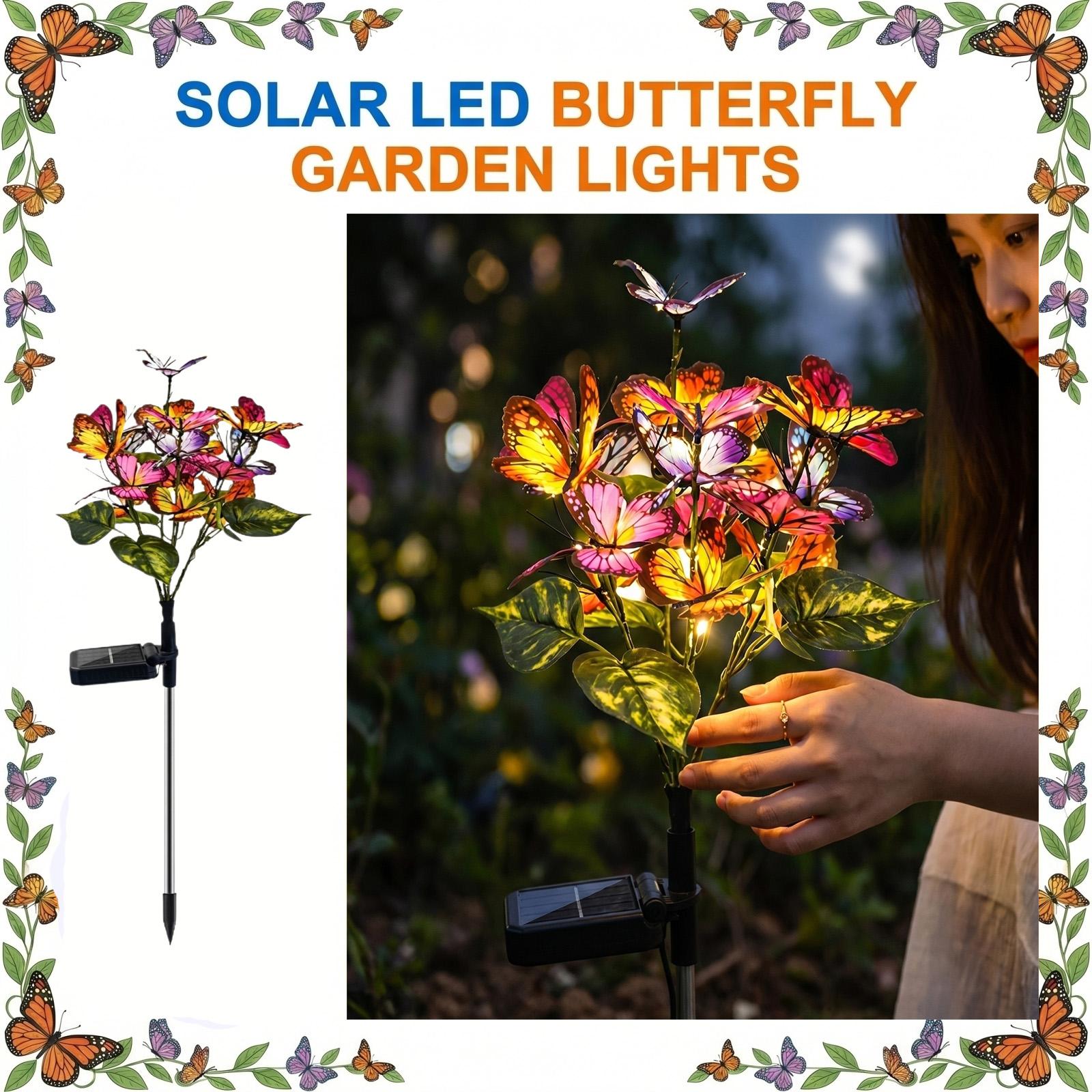 

Solar-powered Butterfly Flower Light, LED Simulated Flower Light, Outdoor Light, Outdoor Colored Light, European- Courtyard Decorative Light. One Size