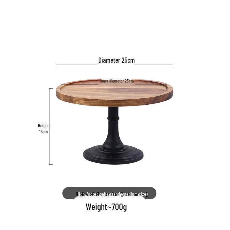 Medium Acacia Wood Pedestal Cake Stand with Black Base