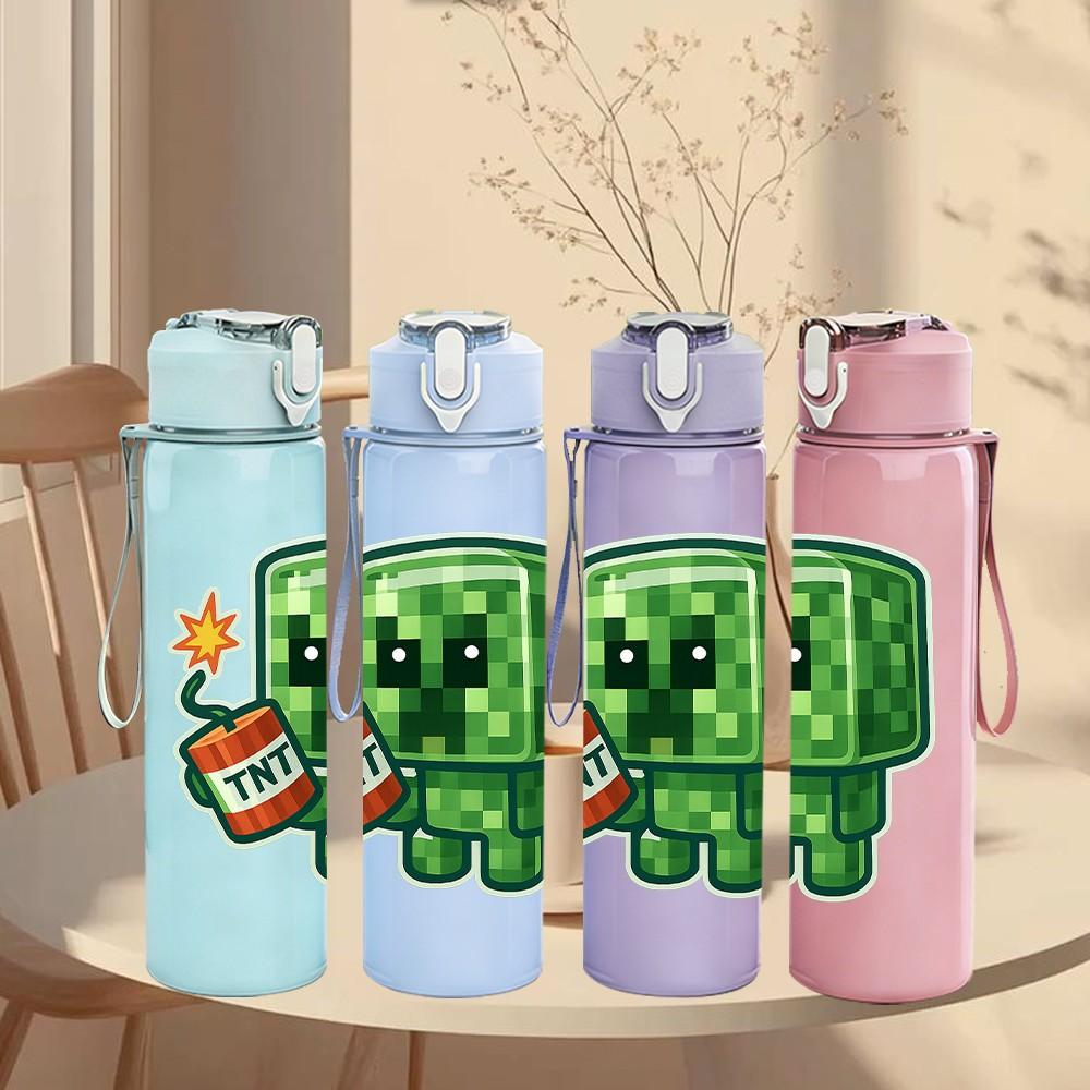 1PC Green Zombie Game Character 750ml Color Plastic Sports Water Bottle Leakproof Flip Straw Lid Suitable for Sports Office Home Use