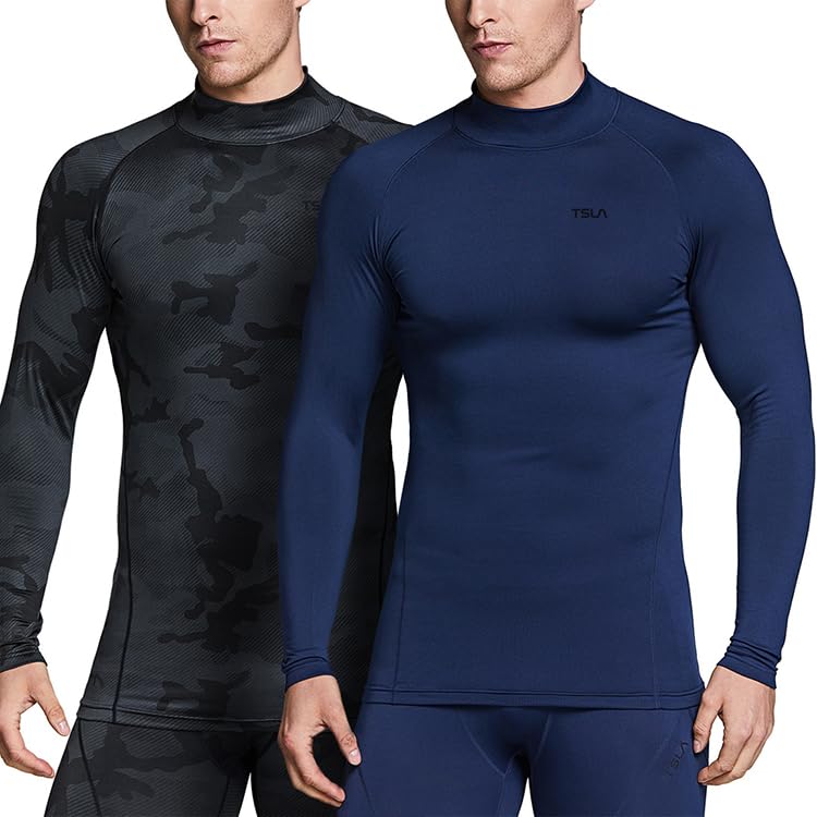 

Tesla Спортивное и компрессионное холодное внутреннее белье для бега, спортивное термобелье для мужчин с высоким воротом, комплект из 2 предметов, на флисовой подкладке, влагоотводящее, быстросохнущее,