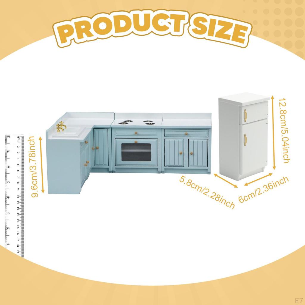 1/12 Doll House Mini Furniture Kitchen Set Playset Cabinet Cooking Table Sink Counter Fridge