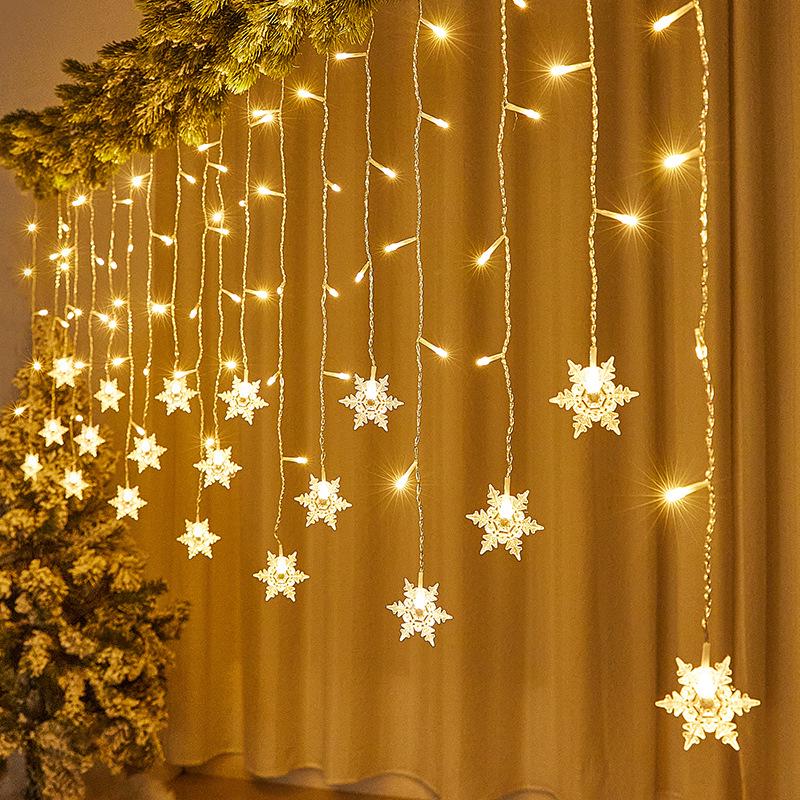 

LED Snowflake Curtain Icicle Lights - Christmas & Holiday String Fairy Decoration US 4*0.6m 96 LEDs Wave (19 Drops) теплый белый