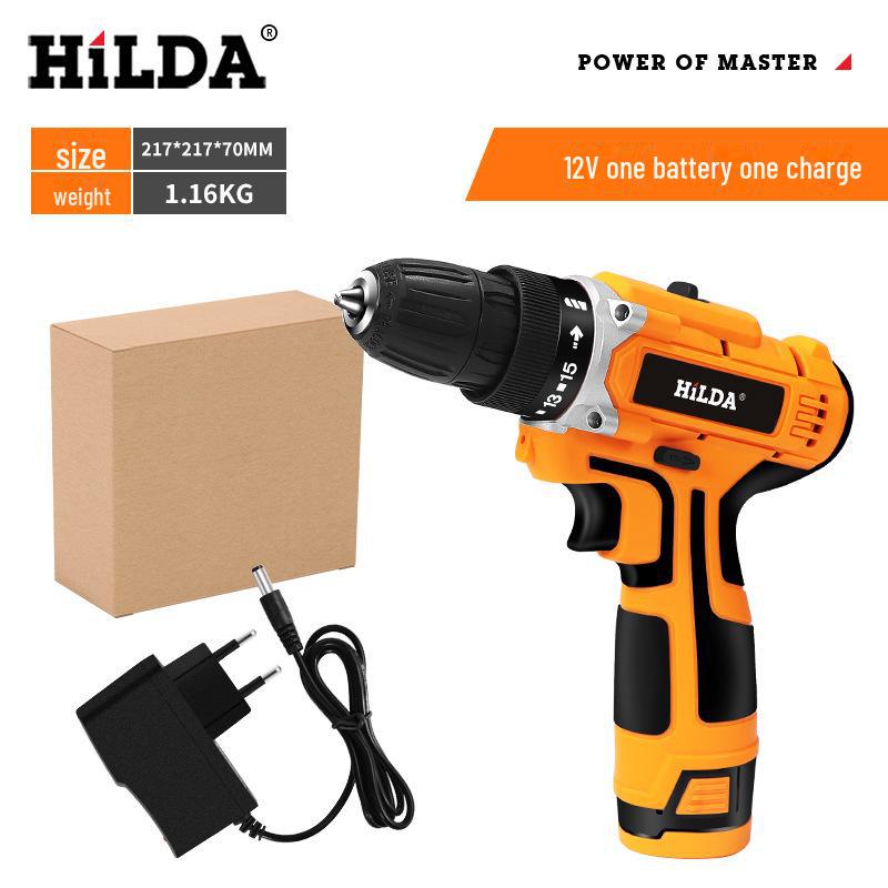 HiLDA Electric Impact Drill: Rechargeable Lithium Battery, 12V/16.8V/21V