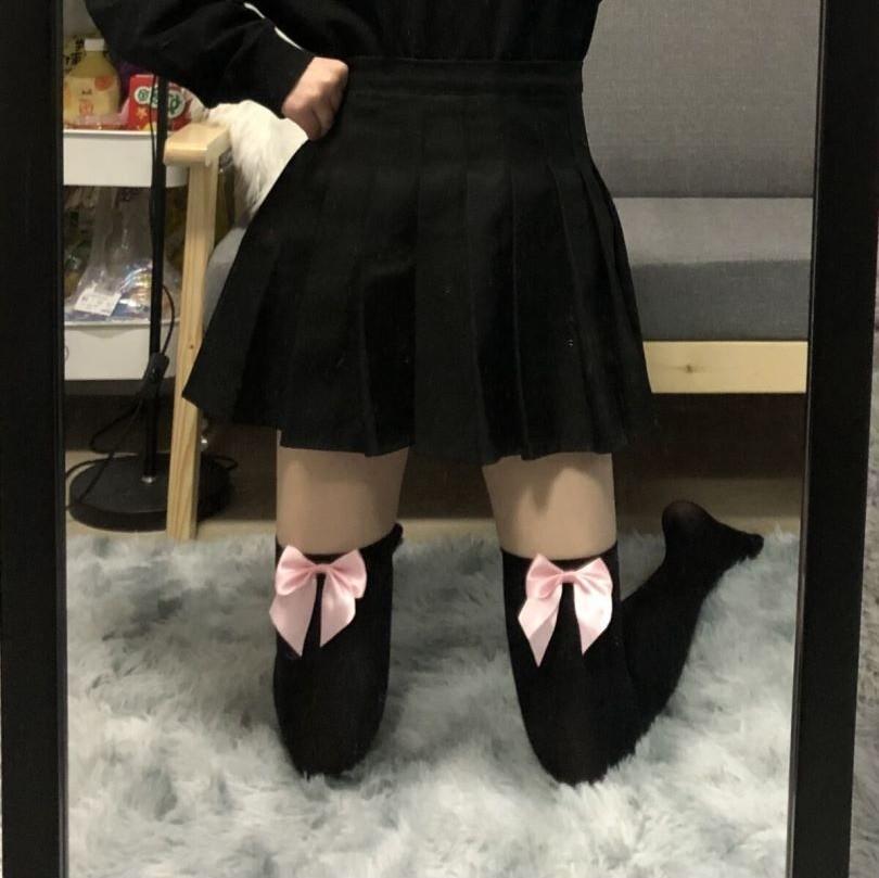 Japanese Bow Knee Socks Socks Jk Velvet Sexy High Tube Socks Stockings Black And White Medium Thick College Style