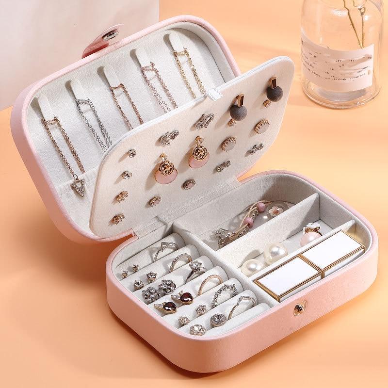 Portable Jewelry Box Jewelry Organizer Display Travel Jewelry Case Boxes Button Leather Storage Zipper Showcase