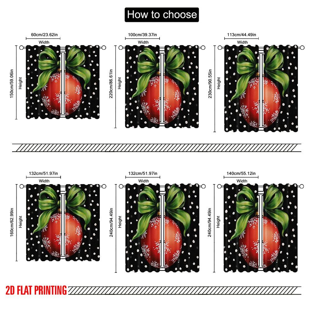 2pcs,2D plane printing Popular Curtain Panels Xmas Ball Polyester Easy Install (without rod) Home Decor Perfect for Bedroom,
