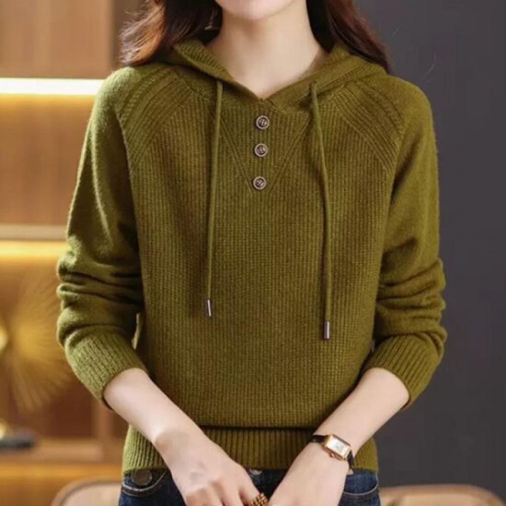 Navava Men Ribbed Solid Button Point Hood Long Sleeve Knit Tee Nk3377
