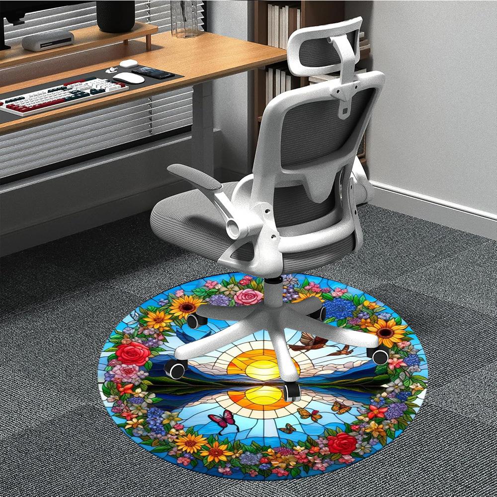 

1pc Stained Glass Panel Chair Carpet for Office Non-Slip, Machine Washable Rug for Office, Room - Polyester, Machine Made yy251029231 80cm by 80cm