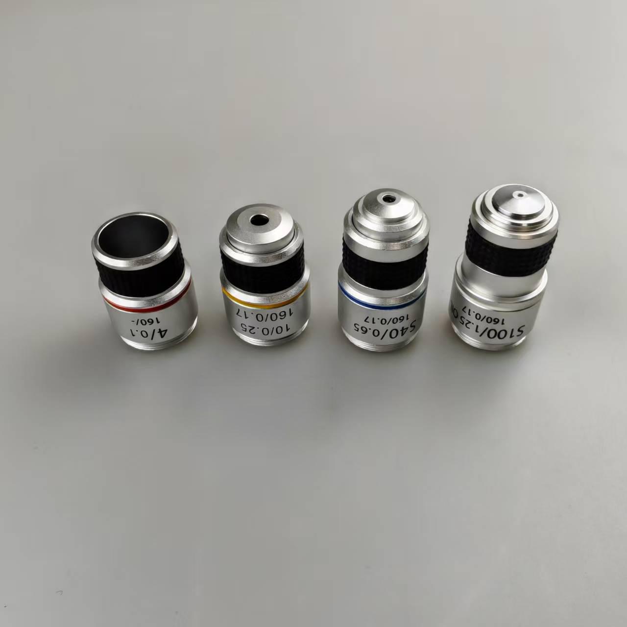 

185 Metal Aluminum Optical Microscope Objective Lens Set: 4X, 10X, 40X, 100X 4X