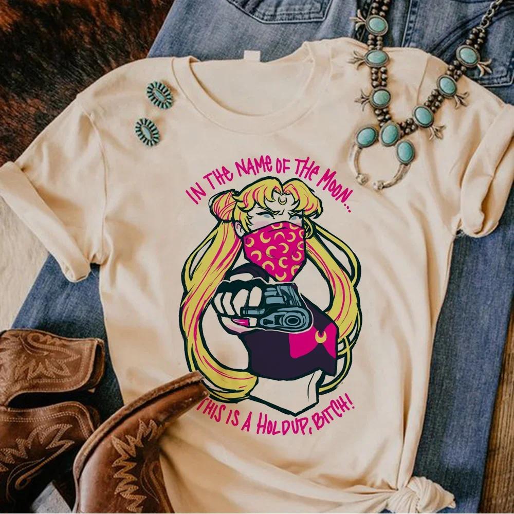 Moon Cat Tshirt Women Anime Harajuku Manga T-shirts Female Comic Graphic Japanese Clothes