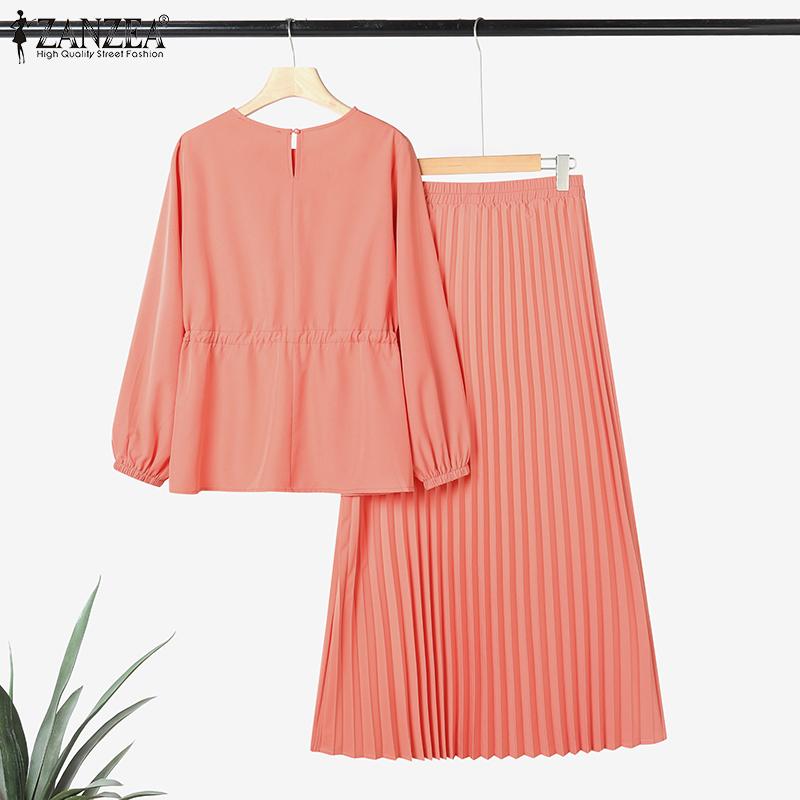 ZANZEA Women Long Sleeve Blouse and Long Skirts Muslim Two Piece Suit Sets