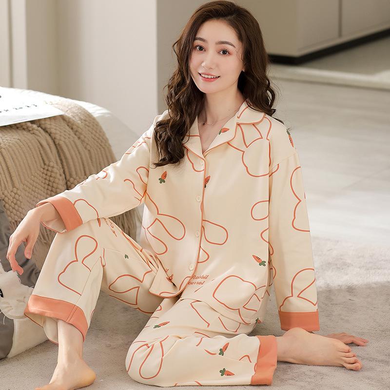 Pajamas Women's Spring and Autumn 100% Pure Cotton Long-sleeved Thin 1011 New Spring and Summer High-end Loungewear Set