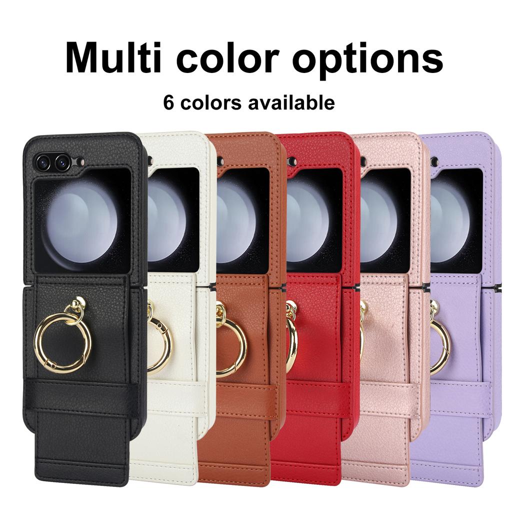 Ring Holder Cards Solt Wallet Leather Case For Samsung Galaxy Z Flip 5 4 3 5G Wristband Case Flip4 Flip3 Stand Shockproof Cover