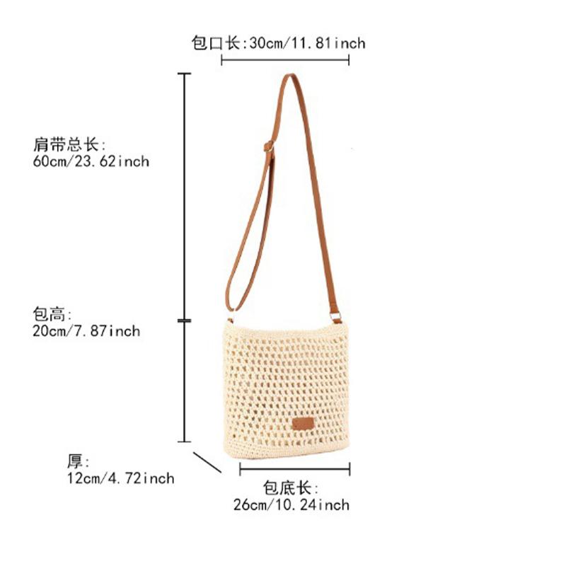Summer Beige Cotton Knitted Shoulder Bag For Women Bohemian Hobo Crochet Beach Handbag Casual Designer Lady Clutch Purse