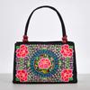 Artful Ethnic Doublesided Embroidered Canvas Handbag With Wooden Bead Accessories For Daily Use