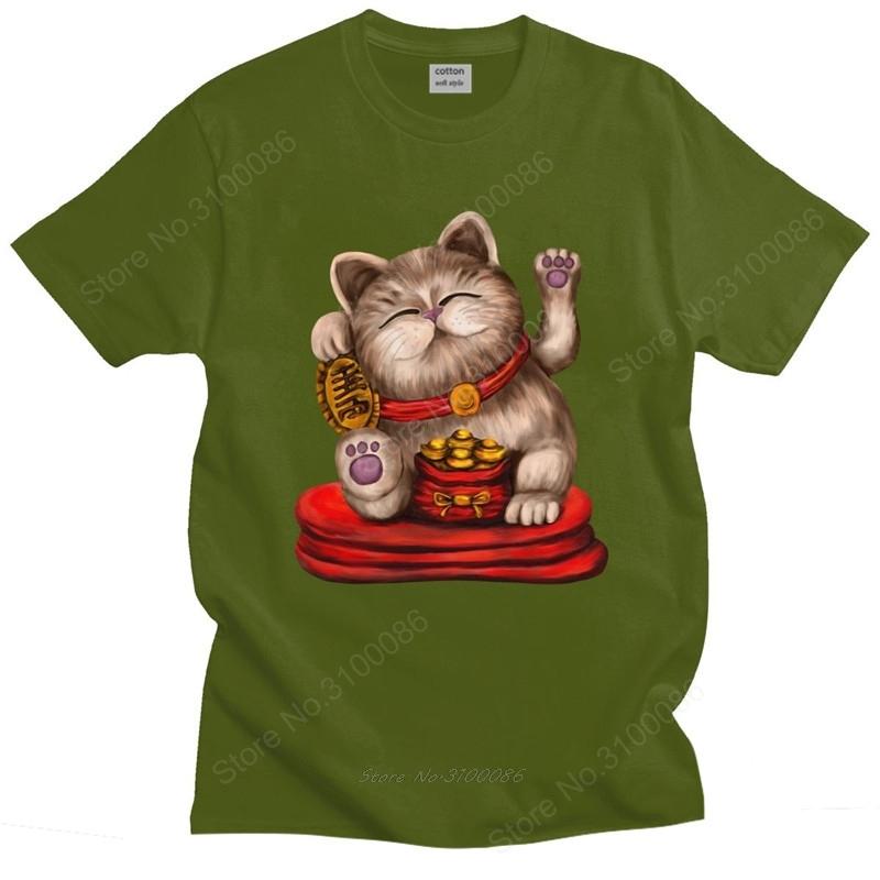 Kawaii Unisex Cute Unisexeki Neko T Shirt Short Sleeved Cotton Graphic Tshirt Leisure Tshirt Lucky Fortune Cat Tee Loose Fit Clothing