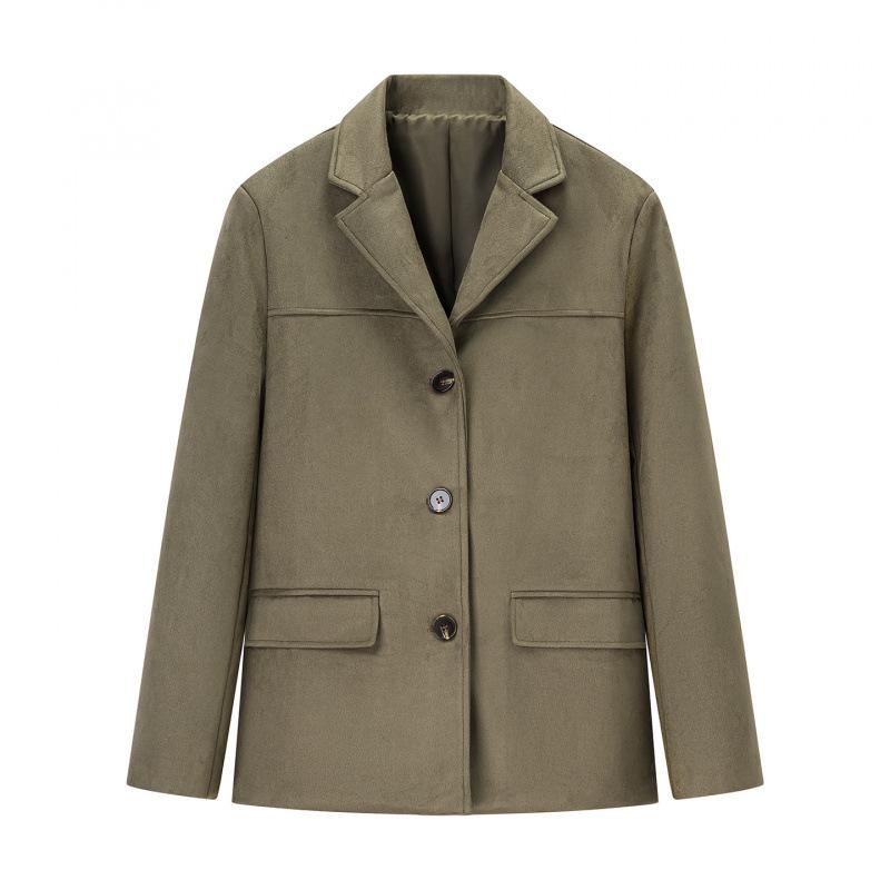 Women's Retro Brown Loose Pocket Long Sleeve Suit Jacket