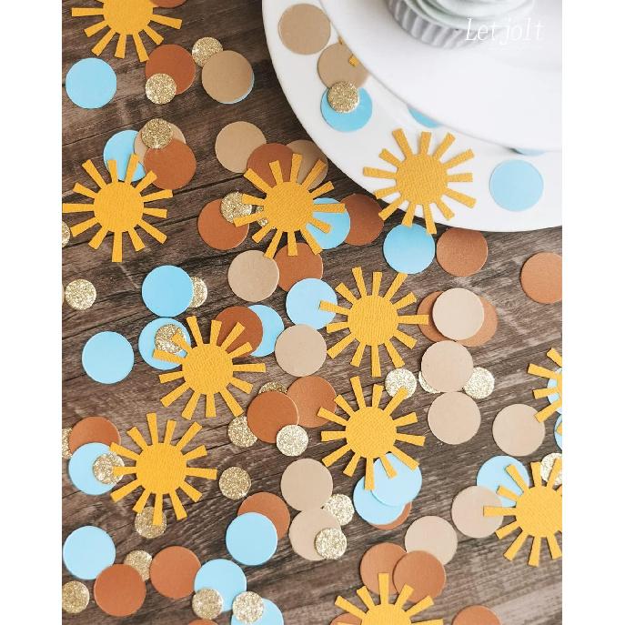Sun Confetti Here Comes The Son Decor Baby Shower Boys Glitter Table Decoration First Trip Around the Sun Theme Party Golden Brown Blue 1st Birthday