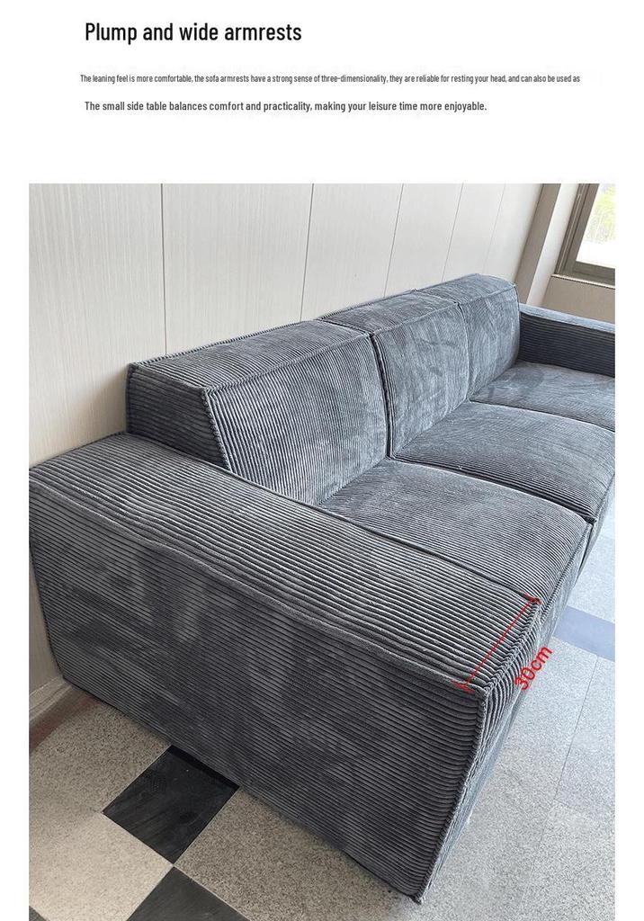 Retro Corduroy Fabric Sofa with Pure Sponge Tofu Block Design