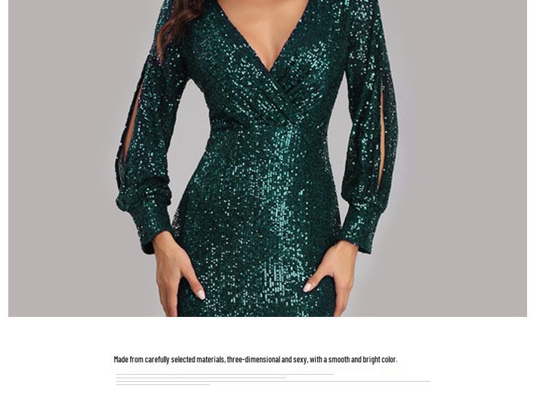 Übergröße V-Ausschnitt Pailletten Meerjungfrau Abendkleid - Mehrfarbig Langarm für Frühling & Herbst