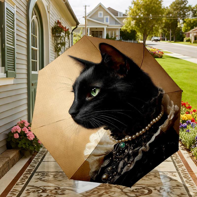 1pc Cat Portrait Automatic Folding Umbrella, Heavy Duty 8 Rib Iron Frame, Suitable for Travel, Daily Use, Birthday, Decor Gift M0104071