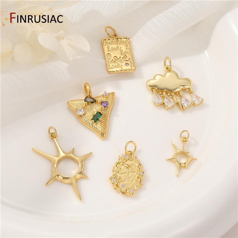 Ottone placcato oro 14K Zircone Nuvola/Sole Ciondoli per Donne Gioielli Pendenti Materiali per la Creazione Fai da Te Accessori per Collane Braccialetti