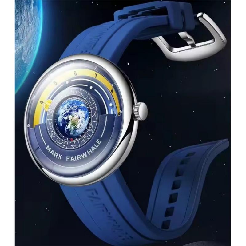 Mark Fairwhale 5700 Fashion Quartz Watches for Men Creative Earth Dial Waterproof Silicone Strap Sports Cool Men's Wrist Watch