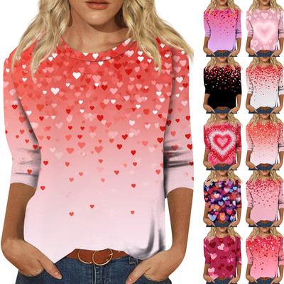 Haut pull à manches trois-quarts décontracté tendance pour femme avec imprimé Saint-Valentin et col rond
